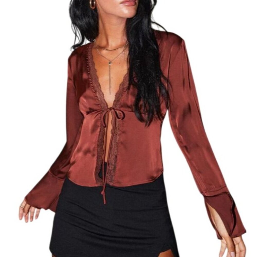 Princess Polly Brown Satin Crop Top